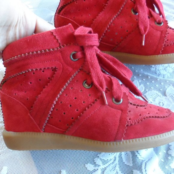 New Isabel Marant Raspberry Bobby Suede Leather Sneakers SIze 37 - Picture 5 of 15